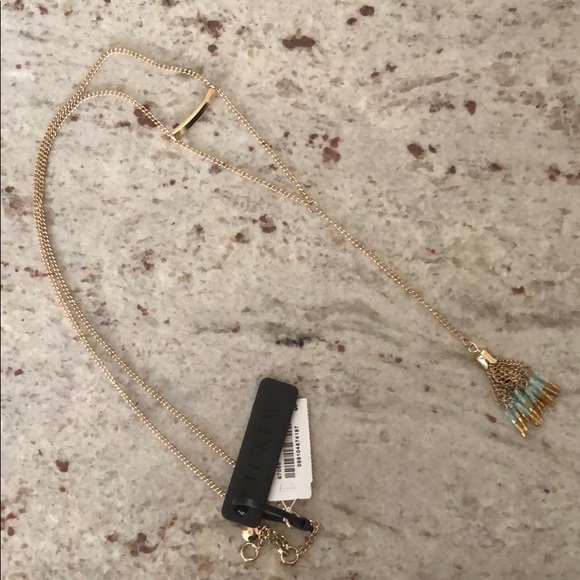 💍NWT J.Crew Long Dainty Tassel Necklace Aqua Gold - Picture 2 of 4